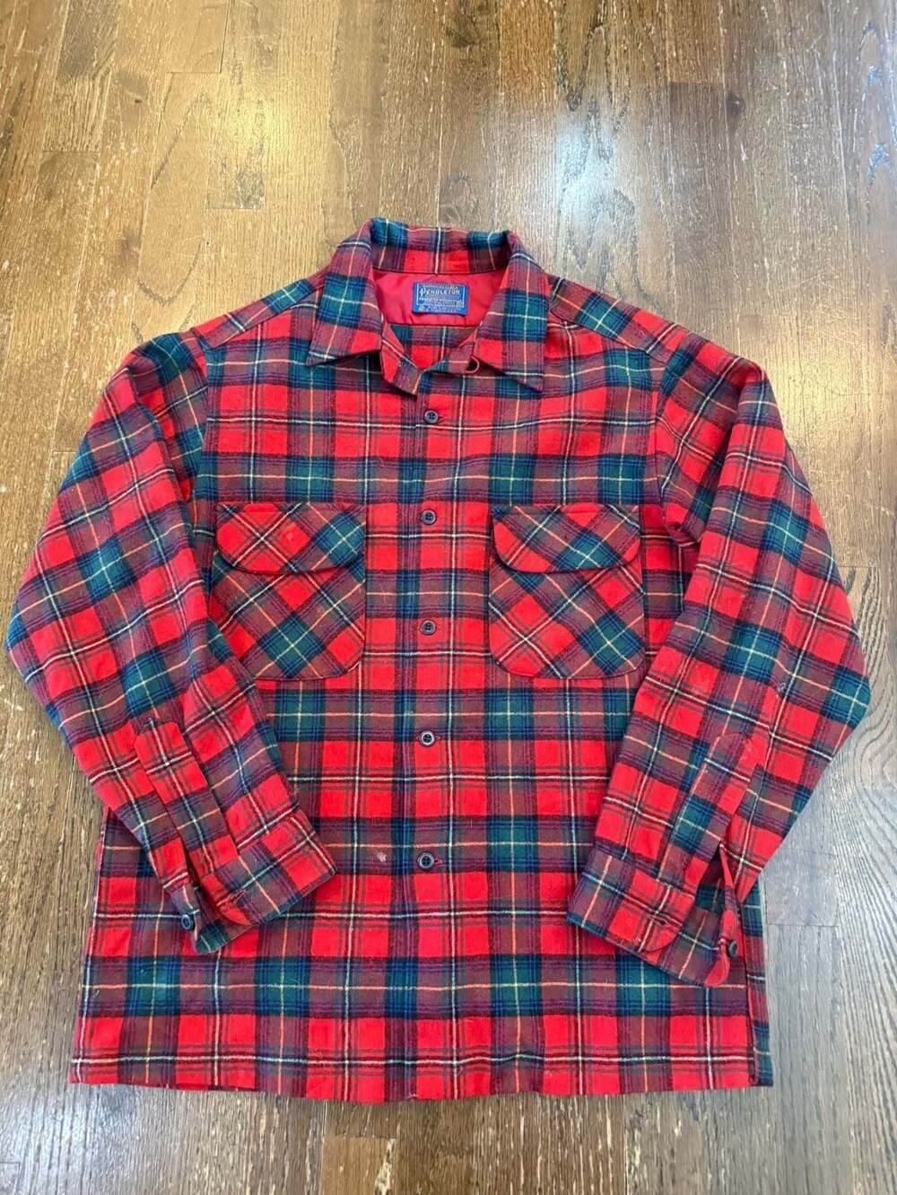Vintage Pendleton Pure Virgin Wool Red Plaid Board Shirt Medium USA Made